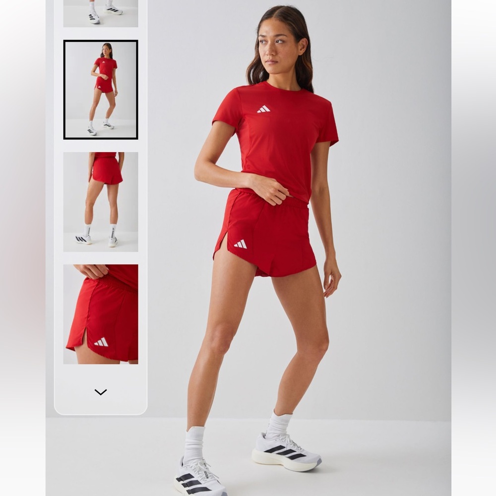 Adidas red Adizero running split shorts